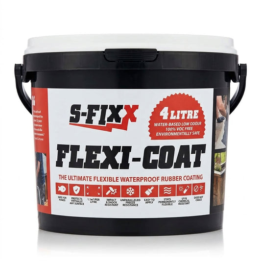 S-FIXX FLEXICOAT | 4 Litre, One-Coat, Waterproof, Pond Paint, Roof Paint, Liquid Rubber Sealant