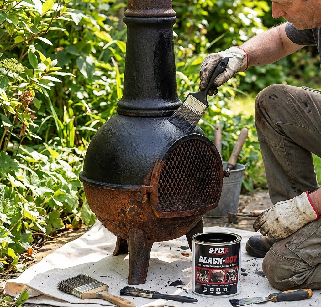 BLACK-OUT 3 in 1 Rust Converter, Primer & Paint