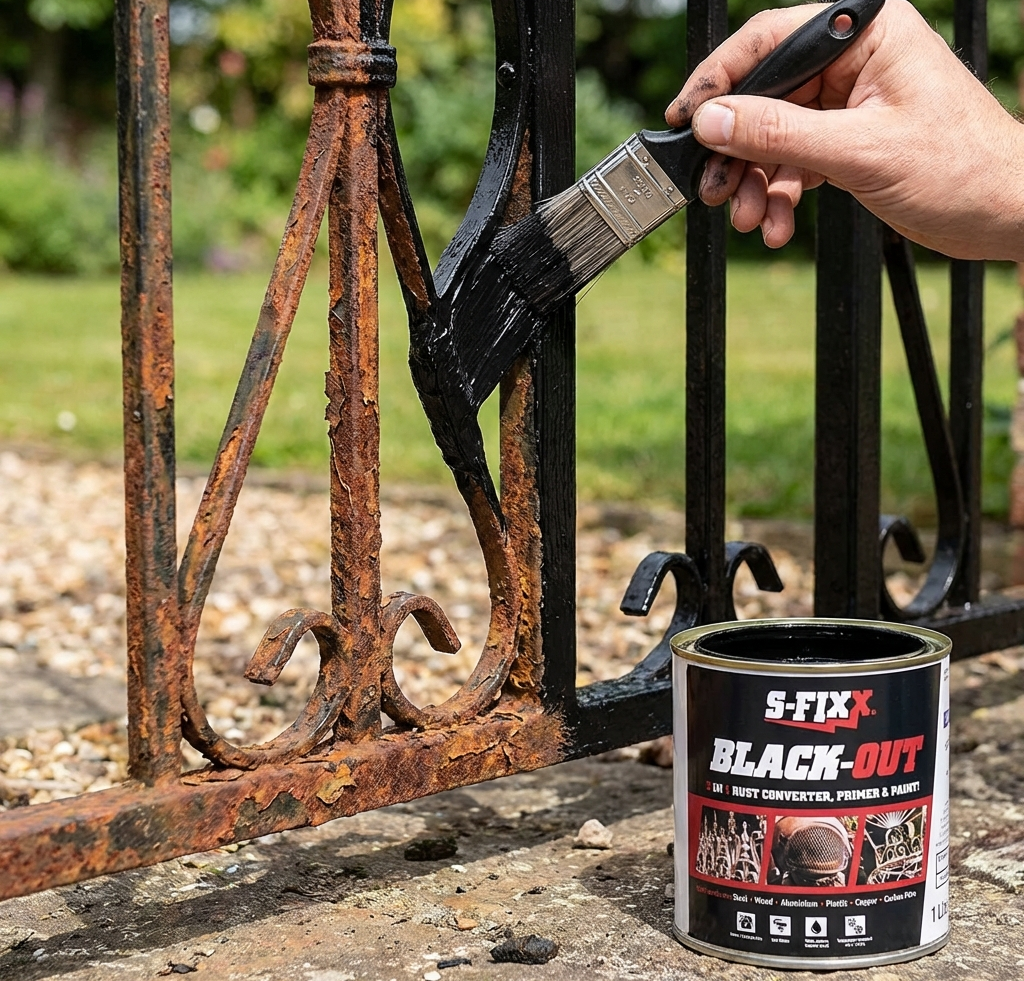 BLACK-OUT 3 in 1 Rust Converter, Primer & Paint