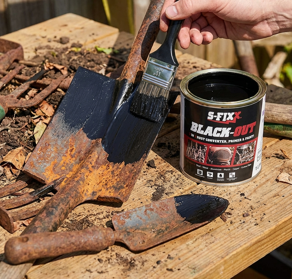 BLACK-OUT 3 in 1 Rust Converter, Primer & Paint