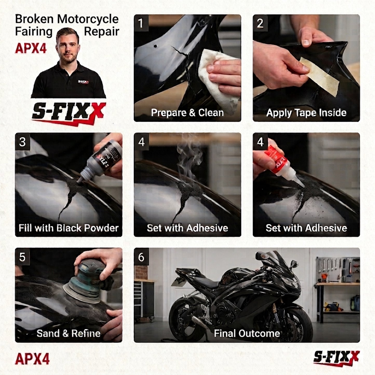 S-FIXX APX4 Ultra Strength Repair Adhesive & Reinforcing Filler Powder Kit
