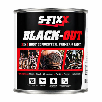 S-FIXX BLACK-OUT 3-in-1 Rust Converter, Primer & Protective Paint